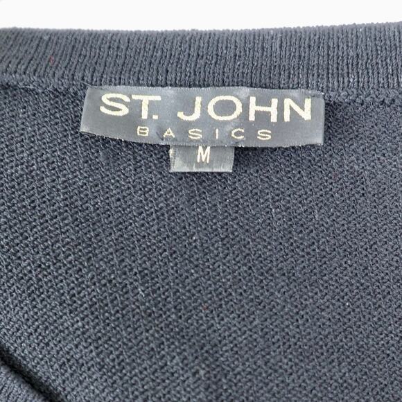 St John Basics Size M Cropped Knit Top Crew Neck Short Sleeve Black - Picture 9 of 10